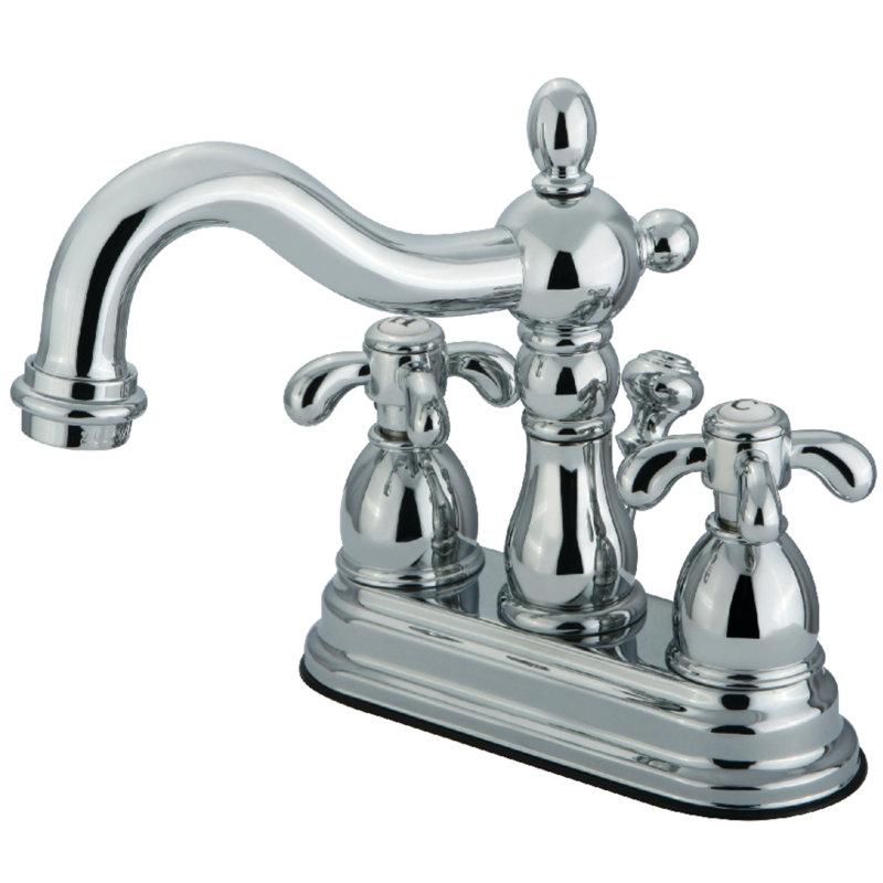 Kingston Brass French Country Two-Handle 3-Hole Deck Mount 4" Centerset Bathroom Faucet with Brass Pop-Up, Polished Chrome