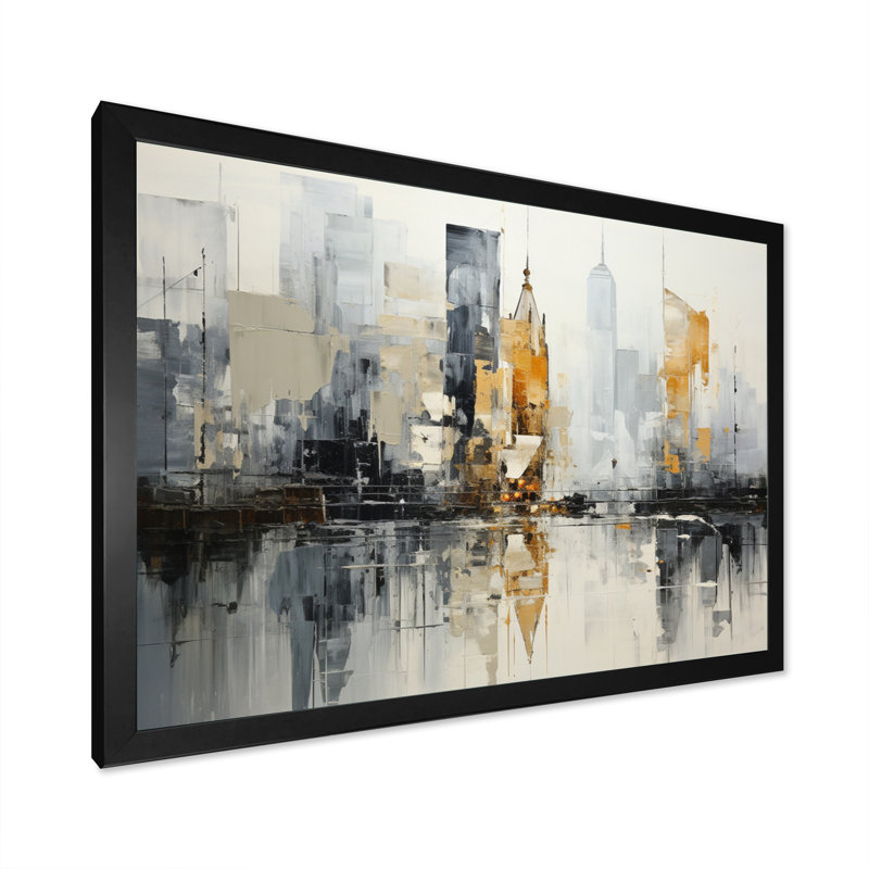 Art urbain sur toile, paysage urbain abstrait, art urbain abstrait IV, Cadre simple noir, H 30 po x l 40 po x P 1,5 po