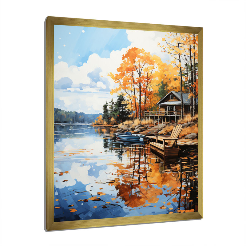 Beechum Lake Dockside Serenity Pointillism II, reproduction d'art sur toile, H 32 po x l 24 po x P 1 po, Encadrement doré