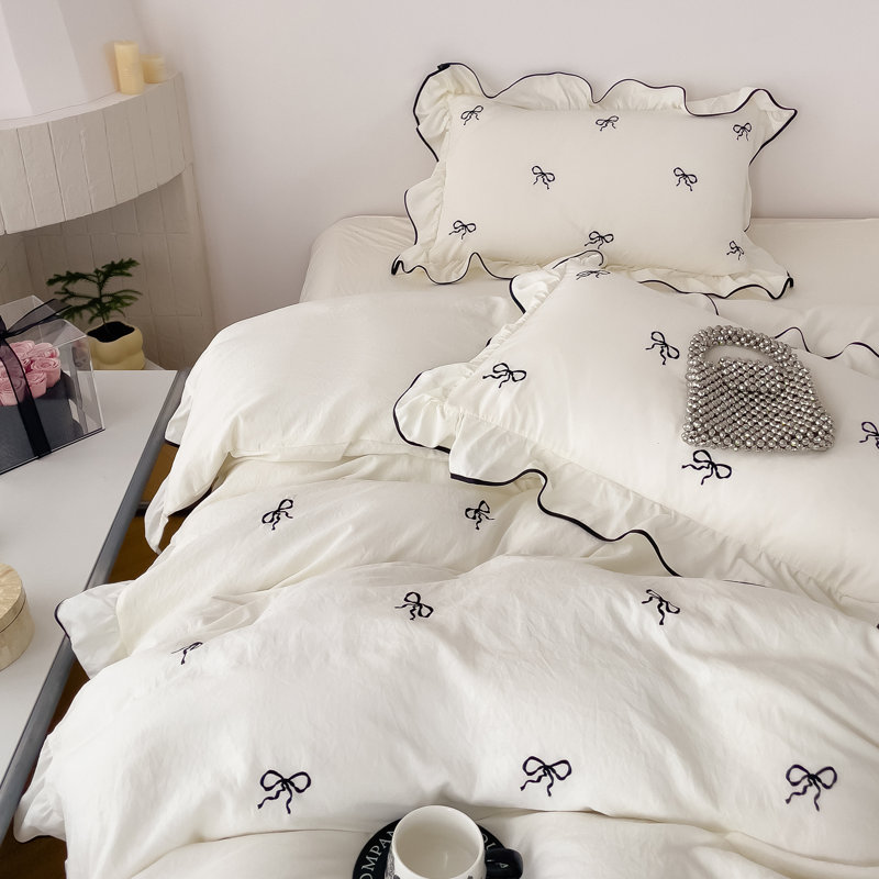 Ensemble de housse de couette 3 pièces, Housse de couette grand et 2 taies d'oreiller stan, Blanc