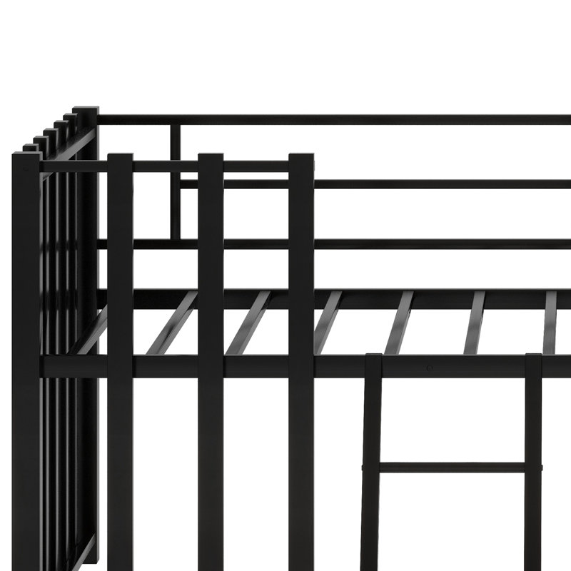 Lit mezzanine en métal avec toit, fenêtre, garde-corps et échelle, Noir