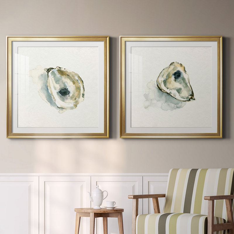 " Old Salt Shell I " 2 - Pieces, 17.5" H x 35" W, Gold, Framed Print with Mat