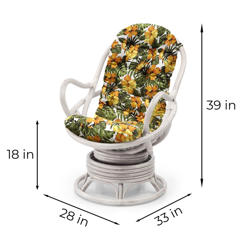 Upholstered Swivel Accent Chair, Floral, White