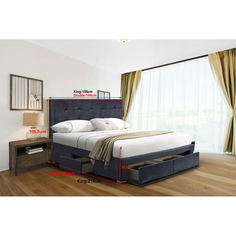 Claymore Upholstered Storage Bed, Double (4'6), Grey