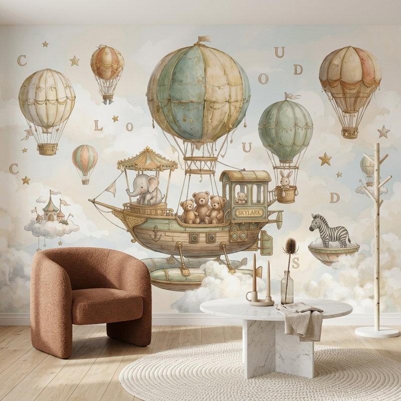 Papier peint fantaisiste montgolfière amovible, Non tissé, 140 po x 108 po