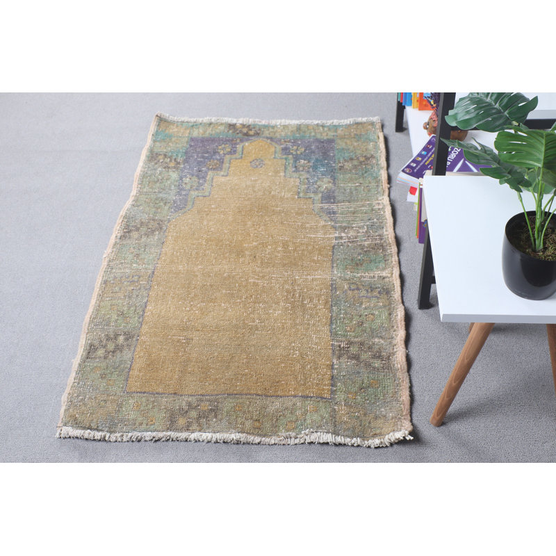 Handwoven Antique Turkish Rug Prayer Mat With Ethnic Design For Bohemian Decor Accent Piece