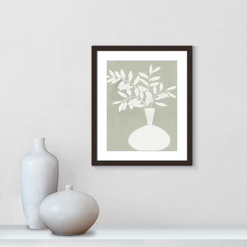 «Sage Vase II» par Aria K, L 16 po x H 19 po, Matted Print, Noyer à grain ouvert