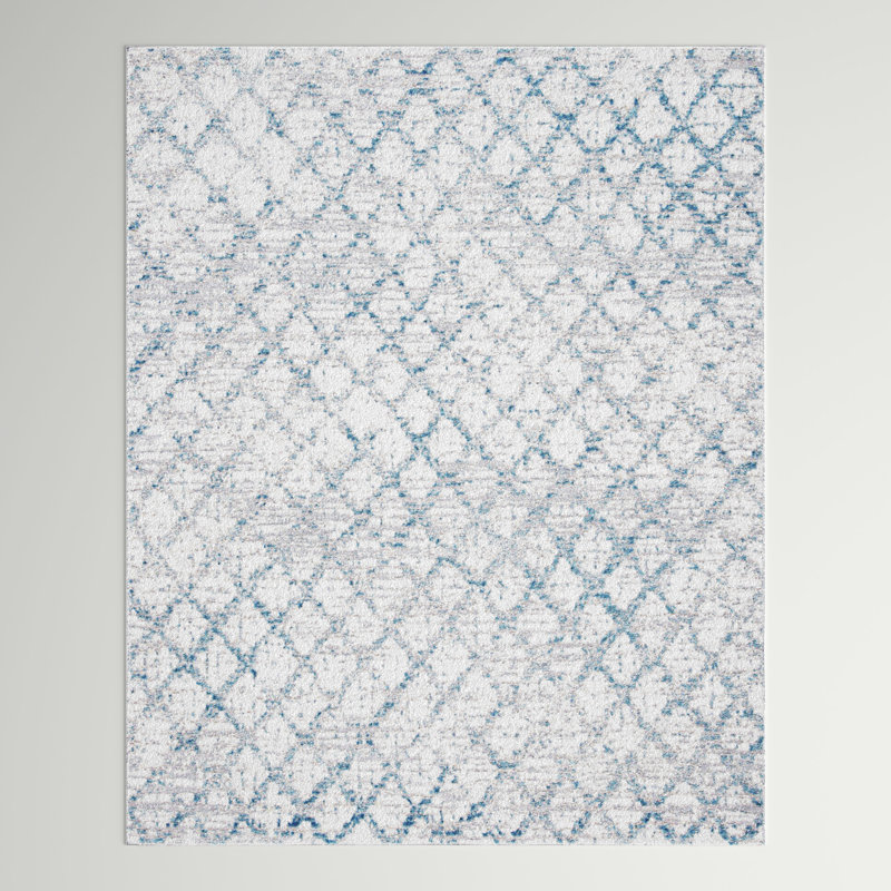 Peabody Geometric Blue/Ivory Area Rug, Rectangle 4' x 6'