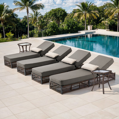Chaise longue de patio Laguna, fauteuil inclinable de luxe avec dossier à 6 positions et coussins de 5 pouces, ensemble de 4 avec 2 tables d'appoint