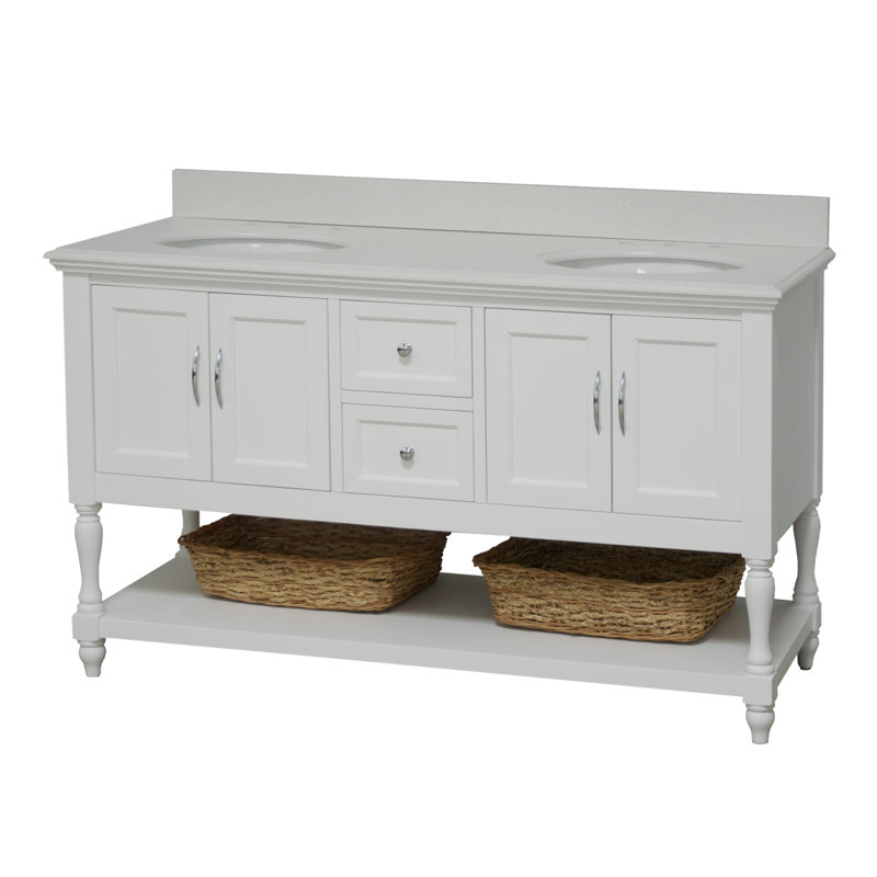 Hampton 60'' Double Bathroom Vanity with Top, White, Quartz