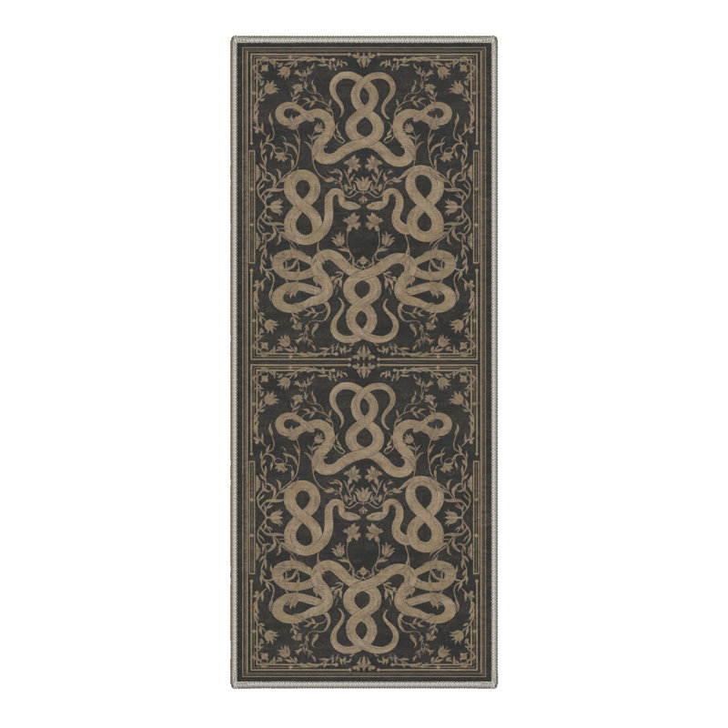 Abrahamson Serpenti Geometric Machine Washable Brown / Beige Indoor Area Rug with Non-Slip Backing, Runner 2' x 7'