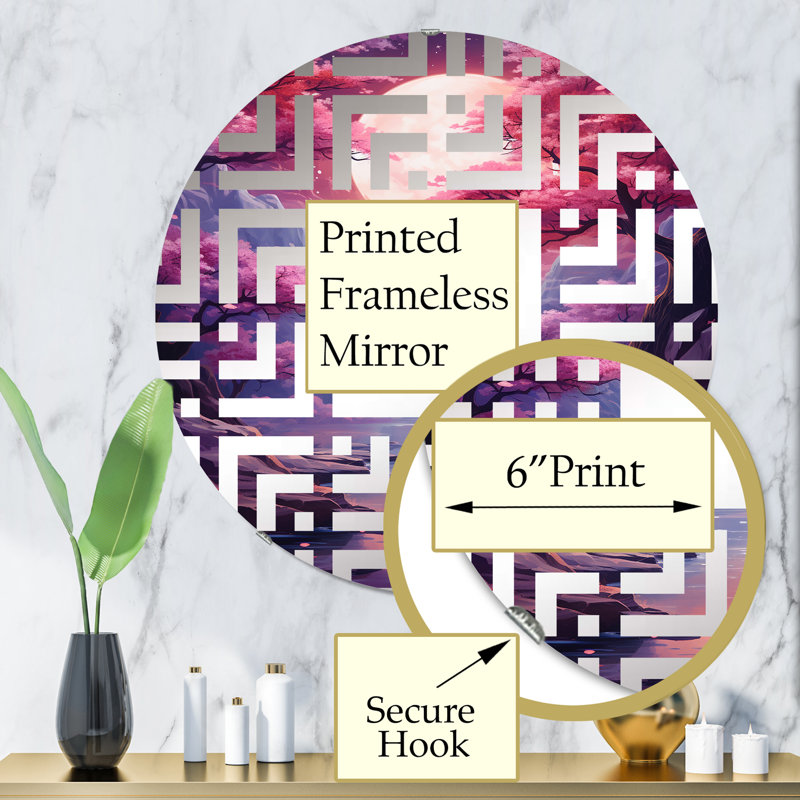 Miroir décoratif surréel en cascade cosmique prune surréalisme I |, 31,4 po x 31,4 po