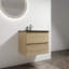 Lavabo de salle de bain mural 24 po, lavabo en céramique noire, 2 tiroirs avec fermeture en douceur, chêne, armoire combinée moderne en contreplaqué, lavabo, tiroirs fermés, protection-979469396-979469393-979469397
