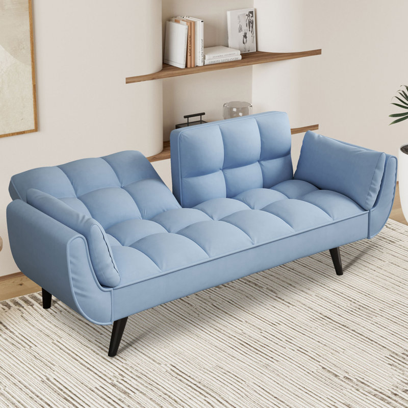Canapé-lit convertible à accoudoirs évasés de 74 po Kligfeld, Mélange de polyester bleu