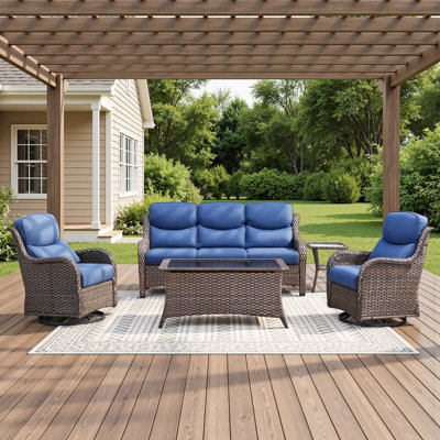 Ensemble 5 pièces de canapé de patio et de chaises pivotantes en osier avec table basse
