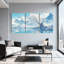 Paysage et nature, ciel, montagnes, nuages, arbre, temple, eau, réflexions, ensemble de 3 impressions sur toile-823328010
