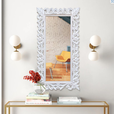 Dominic Carved Wall Mirror | Rectangular Mirrors For Bathroom, Living Room, Bedroom, Hallway, Entryway & Any Space | Brynner 18x36” / White