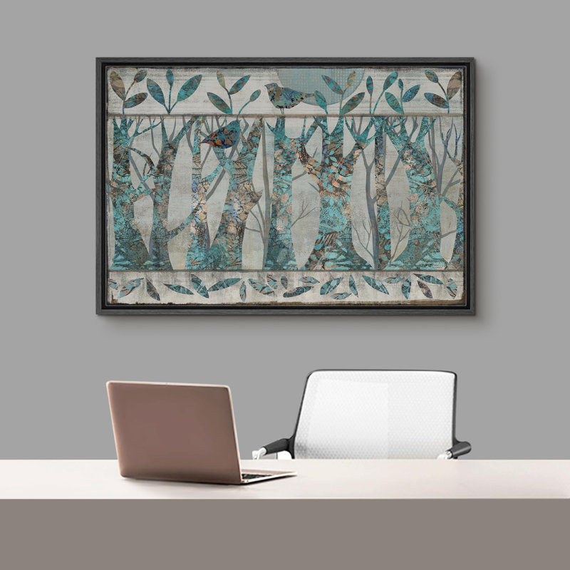 «Leaves Birds On The Trunks Of Birch Trees Farmhouse Rustic Abstract Nature Forest Modern Art Cozy», reproduction d'art sur toile