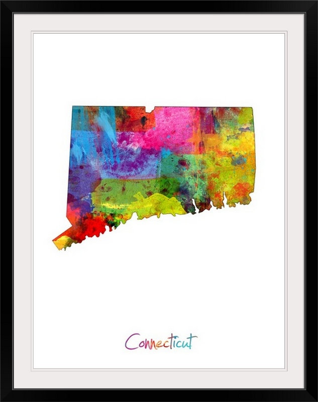 " Connecticut Map " by Michael Tompsett, Black Frame, 32" H x 26" W x 1" D