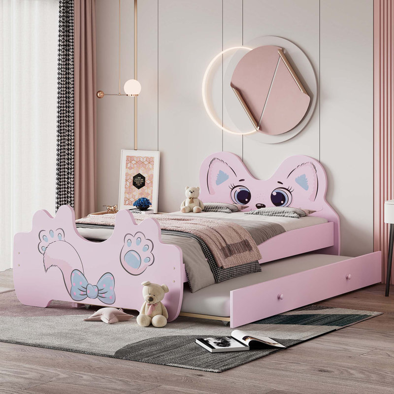 Lit plateforme avec couchette, Rose / bleu