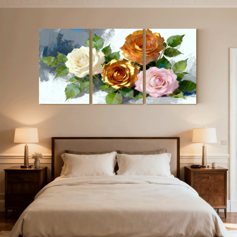 "Rose", ensemble de 3 impressions sur toile, H 30 po x l 60 po
