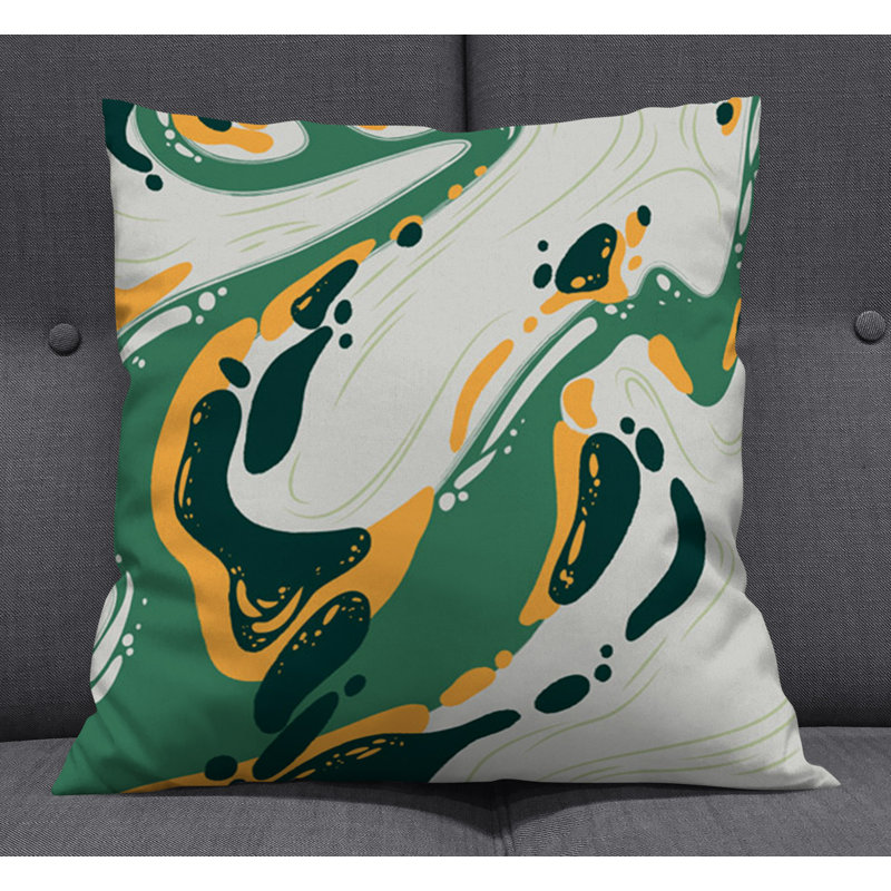 Throw Pillow With Insert, White/Green/Yellow Abstract 2, 18"H x 18"W