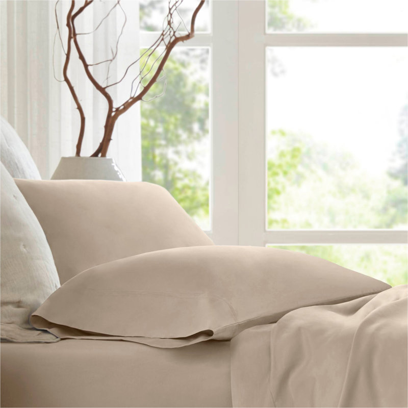 Ensemble de draps en satin de coton 4 pièces 4 pièces, Ensemble de draps pour très grand lit avec 2 taie, Lin