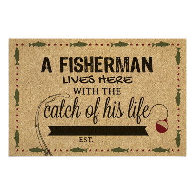 Personalized Fisherman Doormat 18x27 Inch – Funny Fishing Welcome Mat for Lake House, Cabin Entryway Rug, Indoor Outdoor Non-Slip Door Mat Gift for Fishermen