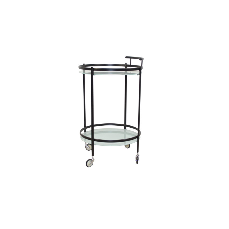 Hub Serving Cart, Frosted Glass, Black