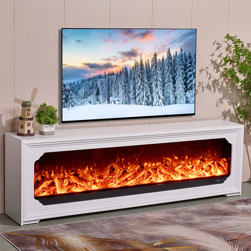Foyer blanc en bois massif avec meuble télé