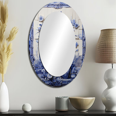 Miroir mural bleu et blanc Boho Flower Pottery II - Blue Bohemian