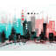 Paysage urbain avec des couleurs or rose - impression encadrée contemporaine