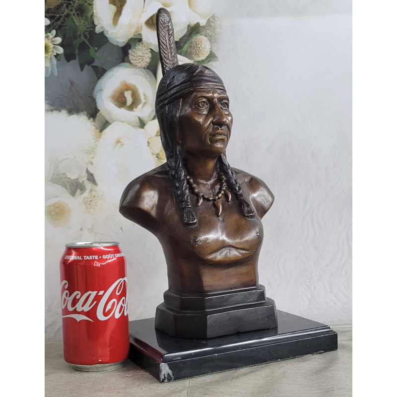 Native American Indian Man Bronze Bust Statue Sculpture Decor 14 Inches X 7 Inches