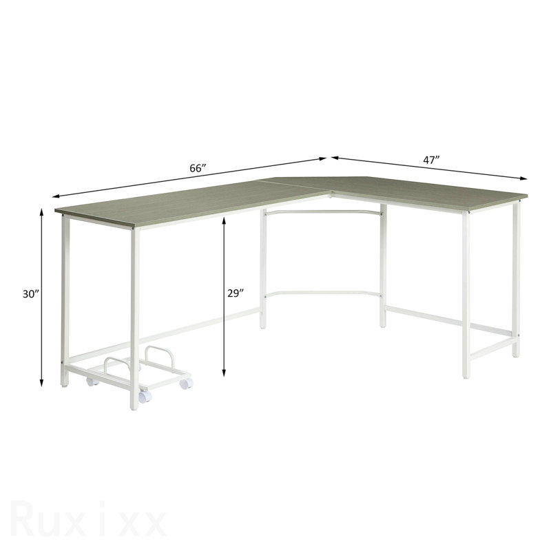 Gray & White L-Shaped Rectangular Computer Desk