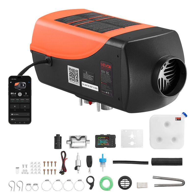 Chauffage diesel 12 V CC, 10 L/2,6 gal, à chauffage rapide, pour divers véhicules, grand réservoir, avec application Bluetooth, télécommande et écran ACL, compensation automatique d'altitude.