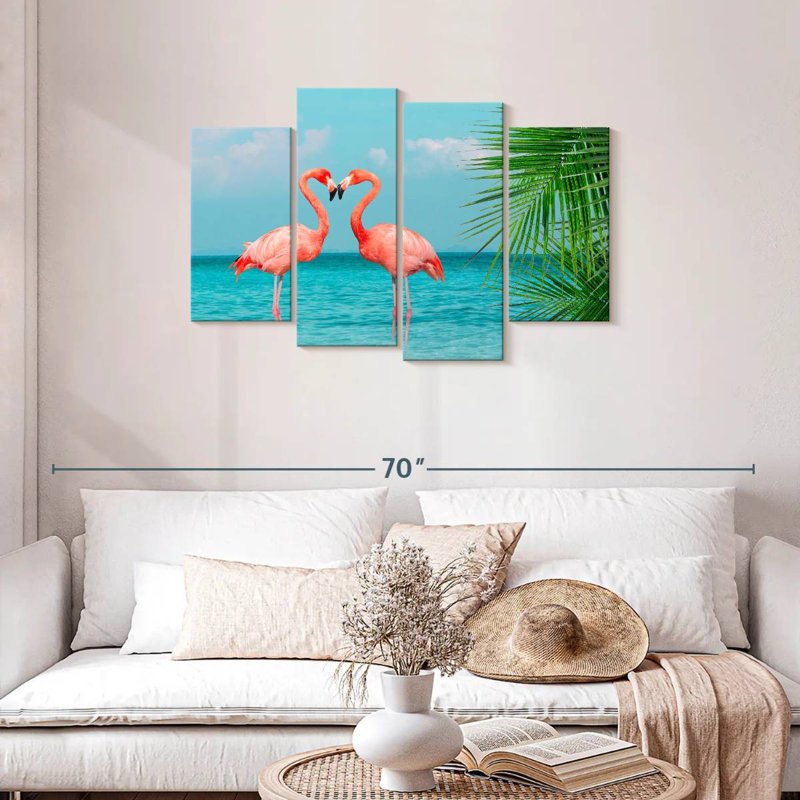 Blue Sea Flamingos, 27" H x 43" W