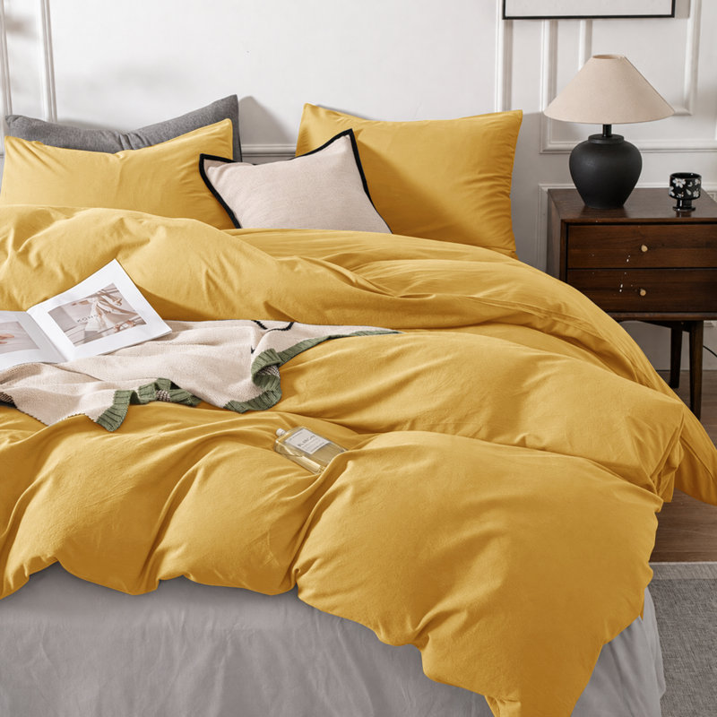 3-Piece Dyed Duvet Cover Set With Pillowcases, Super King Duvet Cover + 2 Standard Pillowcases, Ochre