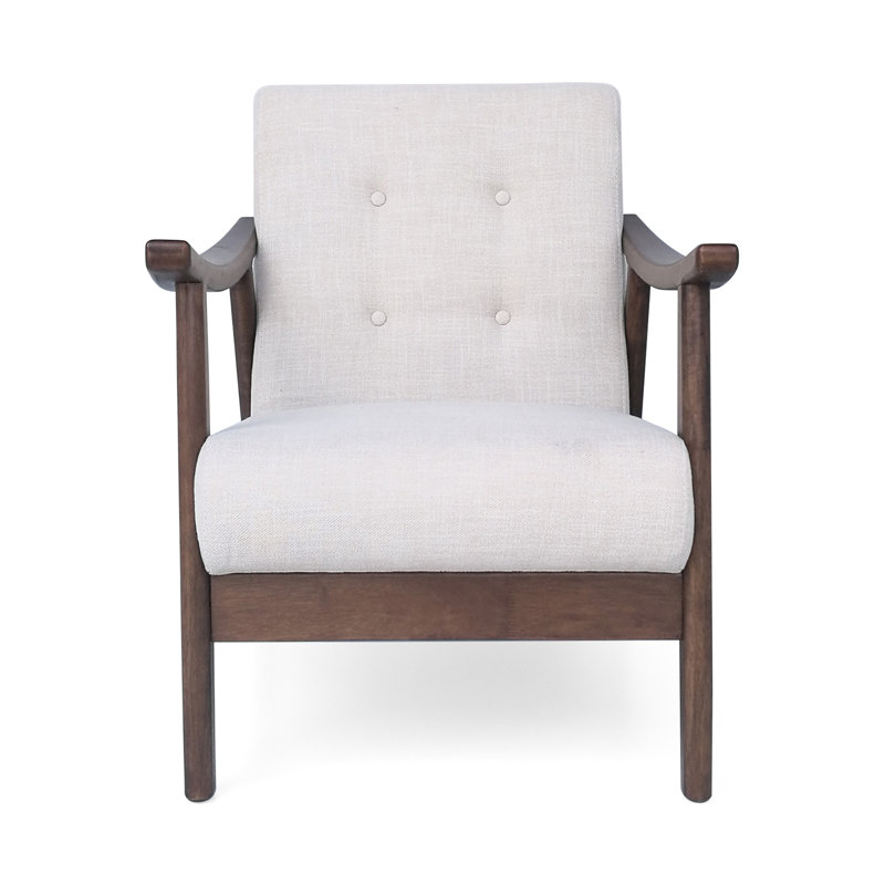 Mid-century Modern Chair With Beige Upholstery And Strong Brown Support Accent Frame