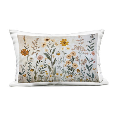 Growing Tall Wildflowers Outdoor Printed Pillow design by Petal Prints Design