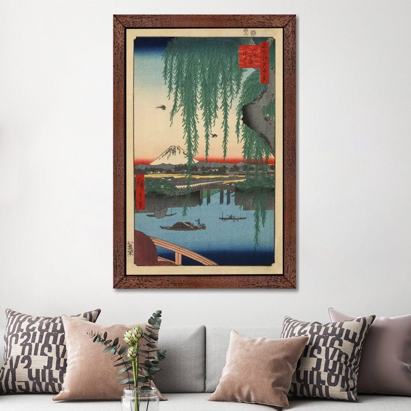 Yatsumi No Hashi (Yatsumi Bridge) - Print on Canvas, 152.5 cm H x 101.5 cm W, Brown Floater Framed