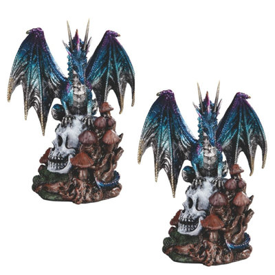 «2-PC Set» ICE ARMOUR 8,25 po H Dragon bleu sur crâne Figurine Sculpture Décoration d'ornement Maison / Décoration de chambre et Idées cadeaux parfaites pour la pendaison de crémaillère, les Fêtes et les Anniversaires