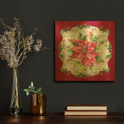 «Holiday Treasures A» par Jean Plout, art mural en métal doré, 12 po x 12 po