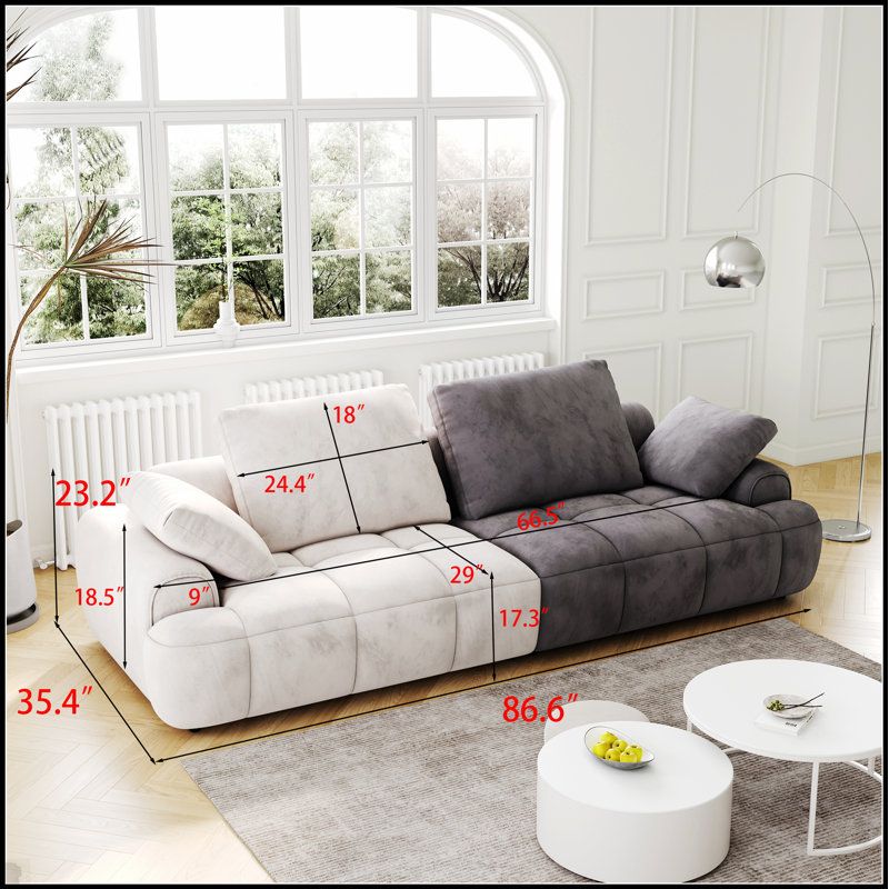 Grand canapé 86,6 pouces à deux places, rembourré moderne en suède beige et gris, parfait pour les espaces de vie élégants
