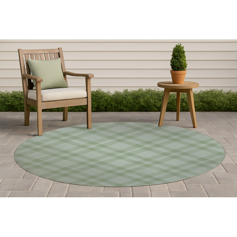 Lily Tartan Non-Slip Outdoor Rug, Round 5'