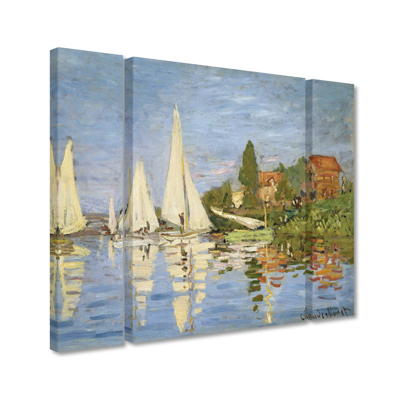 «Regatta at Argenteuil» par Claude Monet, ensemble de 3 reproductions d'art sur toiles tendues, H 30 po x l 41 po x P 2 po