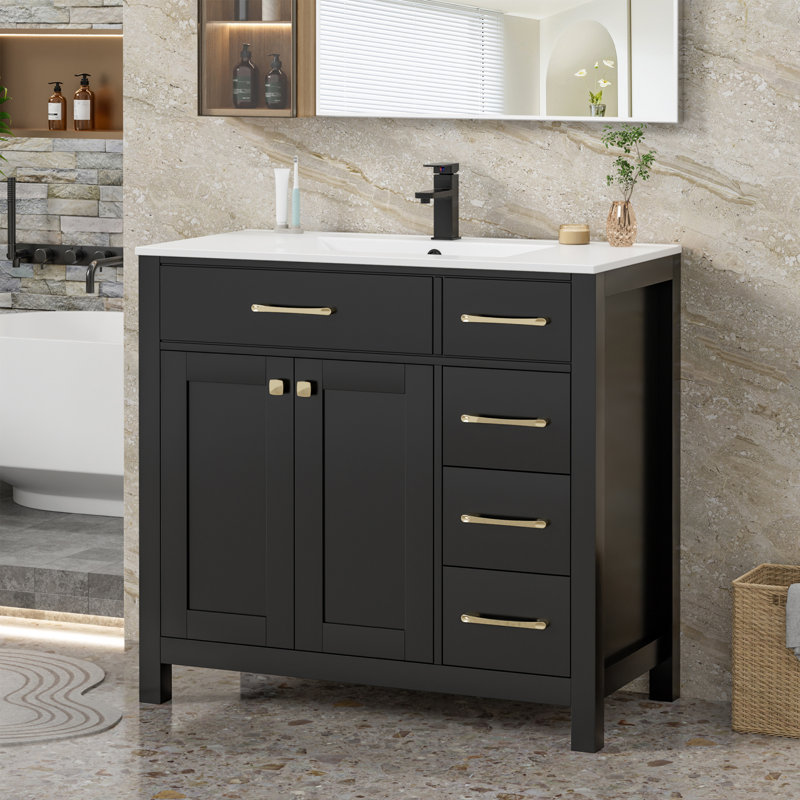 Manrique Makowski 36" Single Bathroom Vanity Set with Sink Top, Zinc Alloy Faucet, Painted Wood, Soft-Close Doors, EPA Certified