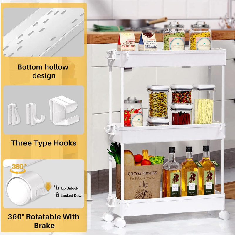 Slim Rolling Storage Cart, White