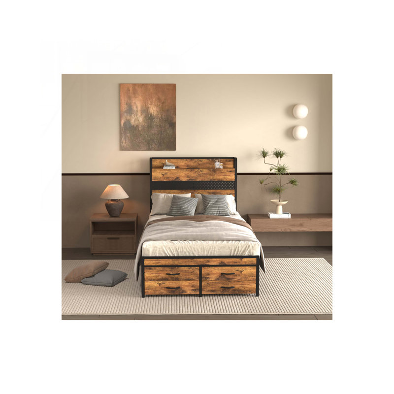 Storage Bed with 4 Storage Drawers, Brown
