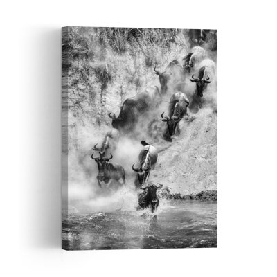 Great Migration Crossing Dramatic Abstract Contemporary Animal Nature Wall Art Print 1 Piece Wrapped Canvas Wall Art