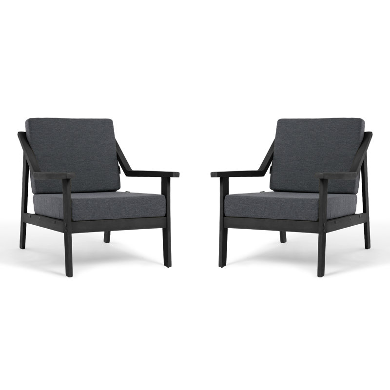 Chaises longues d'extérieur en bois de teck avec coussin et accoudoirs Marlo, Gris foncé, Noir